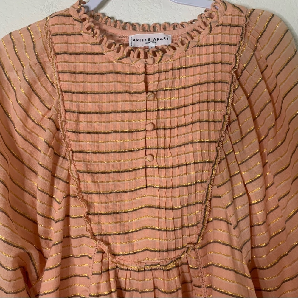 Apiece apart Womens Cala bib orange cotton Long sleeve blouse 6 - Picture 5 of 8